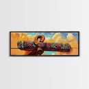 Folk Carved Beam, Southwest Wood Detail, Rustic Architecture Art, Colorful Entryway Style, Framed Canvas Print, Warm Wall Decor