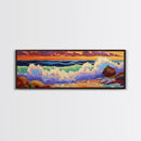 Ocean Waves, Splashing Surf, Bold Colors, Framed Canvas Print, Vibrant Coastal Wall Art, Bathroom Beach Decor, Tropical Ocean Vibes
