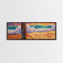 Painted Post, Colorful Shore, Ocean Wave, Surf Vibes, Framed Canvas Print, Beach Bedroom Wall Art, Tropical Seaside Expressionism