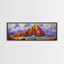 Rocky Beach Escape, Sunset Ocean View, Coastal Nature Art, Canvas Print, Tropical Wall Art, Bold Color Decor, Bedroom Seascape Art