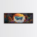 Ocean Cave View, Sunset Waves, Coastal Decor, Tropical Art, Framed Canvas Print, Beach House Wall Art, Vibrant Seascape, Boho Style