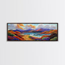 Colorful Mountains, Ocean Road, Vibrant Sunset, Framed Canvas Print, Scenic Nature Wall Art, Coastal Living Room Decor, Bold Art