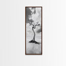 Solitary Tree, Beach Art, Surreal Landscape, Moody Wall Decor, Framed Canvas Print, Meditation Room Art, Monochrome Nature Style