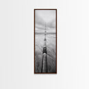 Pipeline Perspective, Industrial Seascape, Grunge Aesthetic, Framed Canvas Print, Coastal industrial art, Minimalist hallway decor, Monochrome print
