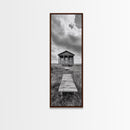 Rustic Cabin, Country Path, Prairie Landscape, Black and White Photo, Framed Canvas Print, Farmhouse Wall Art, Autumn Decor, Nature Style