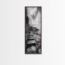 Cliffside Village, Stone Path, Seaside Escape, Dreamy Landscape, Canvas Print, Living Room Wall Art, Romantic Wall Decor, Monochrome Style