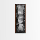 Sea Arch, Cliff Bridge, Coastal Landscape, Dramatic Ocean View, Black and White Framed Canvas Print, Bathroom Art, Hallway Wall Art
