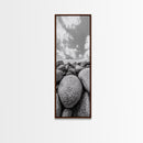 Granite Boulders, Coastal Rocks, Ocean Horizon, Dramatic Clouds, Framed Canvas Print, Nature Wall Art, Modern Beach House Decor