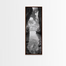 Ocean Cave, Tranquil Waters, Cloudy Sky, Coastal Wall Art, Canvas Print, Black and White Nature Decor, Modern Beach House Wall Art