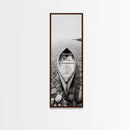 Rowboat Stillness, Peaceful Waters, Lake Canoe, Canvas Print, Entryway Wall Art, Minimalist Home Decor, Black and White Photography