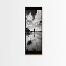 Lone Beach Walker, Dramatic Sky, Ocean Reflections, Solitude Moment, Framed Canvas Print, Hallway Wall Art, Moody Minimalist Decor