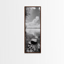 Peaceful Lake, Cloud Reflection, Shoreline Stones, Framed Canvas Print, Guest Room Wall Art, Nature Inspired Decor, Minimalist Landscape