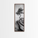 Lone Pine Tree, Minimal Nature, Tranquil Cliff Scene, Zen Forest Print, Framed Canvas Print, Japandi Wall Art, Entryway Tree Print, Nature Minimalism