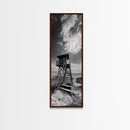 Lifeguard Tower, Beach Vibes, Ocean Escape, Dramatic Sky, Framed Canvas Print, Surf Shack Decor, Coastal Bedroom Wall Art, Minimal Beach Art