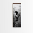 Water Loon, Lake Bird, Floating Wildlife, Nature Stillness, Serene Waterfowl Framed Canvas Print, Cabin Wall Art Rustic Lakehouse Decor