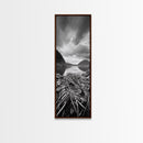 Lake Driftwood, Mountain Lake, Nature Reflection, Rugged Shoreline, Framed Canvas Print, Cabin Wall Art, Autumn Nature Photography Style
