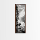 Mountain Lake Peace, Still Water View, Nature Escape, Framed Canvas Print, Living Room Wall Art, Nordic Cabin Decor, Minimal Landscape
