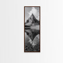 Sharp Mountain Peak, Reflection Stillness, Monochrome Wild, Framed Canvas Print, Rustic Cabin Wall Art, Nature Lover Gift Idea