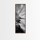 Coastal Resort Scene, Waves Rocks Hotel, Tropical Vacation Art, Beach House Wall Decor, Canvas Print, Living Room Style, Coastal Minimalist