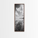 Lake Reflection, Calm Waters, Cloudy Sky, Minimalist Landscape, Framed Canvas Print, Neutral Living Room Art, Tranquil Nature Scene
