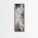 Beach Horizon, Ocean Calm, Foamy Shore, Black White Coastal Art, Canvas Print, Bathroom Decor, Peaceful Coastal Minimalist Style