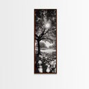 Sunlight Tree, Autumn Glow, Nature Shadowplay, Black White Forest Scene, Canvas Print, Fall Living Room Art, Boho Earthy Wall Decor