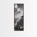 Pebble Beach, Gentle Waves, Coastal Calm, Framed Canvas Print, Minimalist Bathroom Wall Art, Nature Texture Decor, Seaside Zen, Office Wall Art