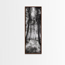 Pine Forest Glow, Woodland Landscape, Monochrome Nature, Boho Style, Framed Canvas Print, Entryway Print, Living Room Wall Art, Game Room Art