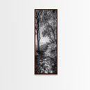 Lakeside Pathway Scene, Forest Walk Tranquility, Coastal Trail Mood, Framed Canvas Print, Nature-Lover Bedroom Wall Art, Cabin Wall Art