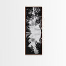 Misty Lake, Nature Reflection, Tranquil Waters, Monochrome Trees, Framed Canvas Print, Minimalist Wall Art, Bathroom or Hallway Decor