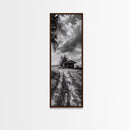 Rustic Cabin, Countryside Road, Farm Field, Palm Trees, Framed Canvas Print, Farmhouse Entryway Wall Art, Fall Landscape,  Den Wall Art