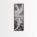 Sparkling Ocean, Cloud Horizon, Sea Breeze, Framed Canvas Print, Bright Coastal Art, Bathroom or Living Room Summer Vibe Wall Decor