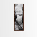 Tide Pool, Coastal Reflection, Tranquil Cove, Cloudy Sky, Framed Canvas Print Zen Bathroom Art, Minimalist Nature Wall Decor, Neutral Modern Style