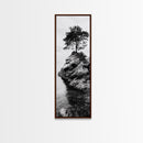 Lone Tree, Rock Island, Tranquil Coast, Nature Strength, Framed Canvas Print Cabin Wall Art, Minimalist Tree Print, Nordic Nature Living Room Decor