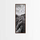 Rope in Sand, Beach Path Perspective, Coastal Journey, Framed Canvas Print, Bathroom Wall Art, Seaside Style, Minimalist Nautical Scene