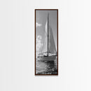 Sailboat Ocean Art, Nautical Wall Decor, Minimalist Seascape, Coastal Living Room Style, Framed Canvas Print, Black White Sailboat