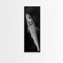 Silver Fish, Minimal Animal, Ocean Catch, Framed Canvas Print, Kitchen Wall Art, Nature Inspired Decor, Monochrome Sea Life