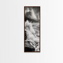 Stormy Sea, Crashing Waves, Ocean Fury, Nature Power Framed Canvas Print, Moody Living Room Wall Art, Dramatic Coastal Decor, Office Art