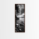 Tree Shoreline, Tranquil Water, Sunset Reflection, Peaceful Horizon, Framed Canvas Print, Nature Photography, Cabin Wall Art