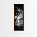 Coastal Tree, Ocean Sunset, Silhouetted Landscape, Peaceful Water, Framed Canvas Print, Nature Art, Bedroom Tranquil Decor