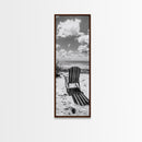 Seaside Chair View, Coastal Calm, Ocean Horizon, Beach Serenity, Framed Canvas Print, Living Room Wall Art, Relaxing Summer Vibe