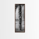 Totem Pole, Tribal Faces, Historic Symbolism, Canvas Print, Cultural Wall Decor, Office Wall Art, Rustic Museum Style Photography