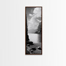 Fjord Mountain Lake, Scenic Nordic Landscape, Tranquil Nature Print, Minimalist Wall Art, Bedroom Decor, Framed Canvas Print