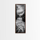 Wild River Path, Nature Wall Decor, Adventure Landscape, Monochrome Rapids, Framed Canvas Print, Rustic Living Room Wall Art, Moody Photography