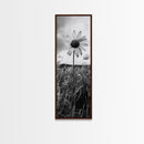 Single Daisy Bloom, Minimalist Botanical, Black White Flower, Framed Canvas Print, Nature Inspired Art, Bedroom Wall Decor, Modern Farmhouse