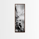 Rocky Shoreline, Coastal Calm, Seaside Mist, Canvas Print, Black White Minimalist Wall Art, Serene Bedroom or Bathroom Decor