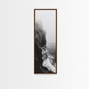 Foggy Cliffs, Moody Coast, Dramatic Seascape, Framed Canvas Print, Modern Dark Aesthetic Art, Minimalist Living Room Wall Decor