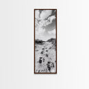 Sandy Trail, Dune Path, Footprints Grass, Canvas Print, Fall Coastal Decor, Boho Entryway Art, Black and White Beach Landscape