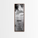 Lakeside Swing Stillness, Serene Water View Print, Peaceful Dock Photography, Canvas Print, Tranquil Bedroom or Office Wall Art