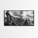 Fishing Net, Stormy Shore, Maritime Nostalgia, Rugged Rope Art, Framed Canvas Print, Nautical Living Room Wall Decor